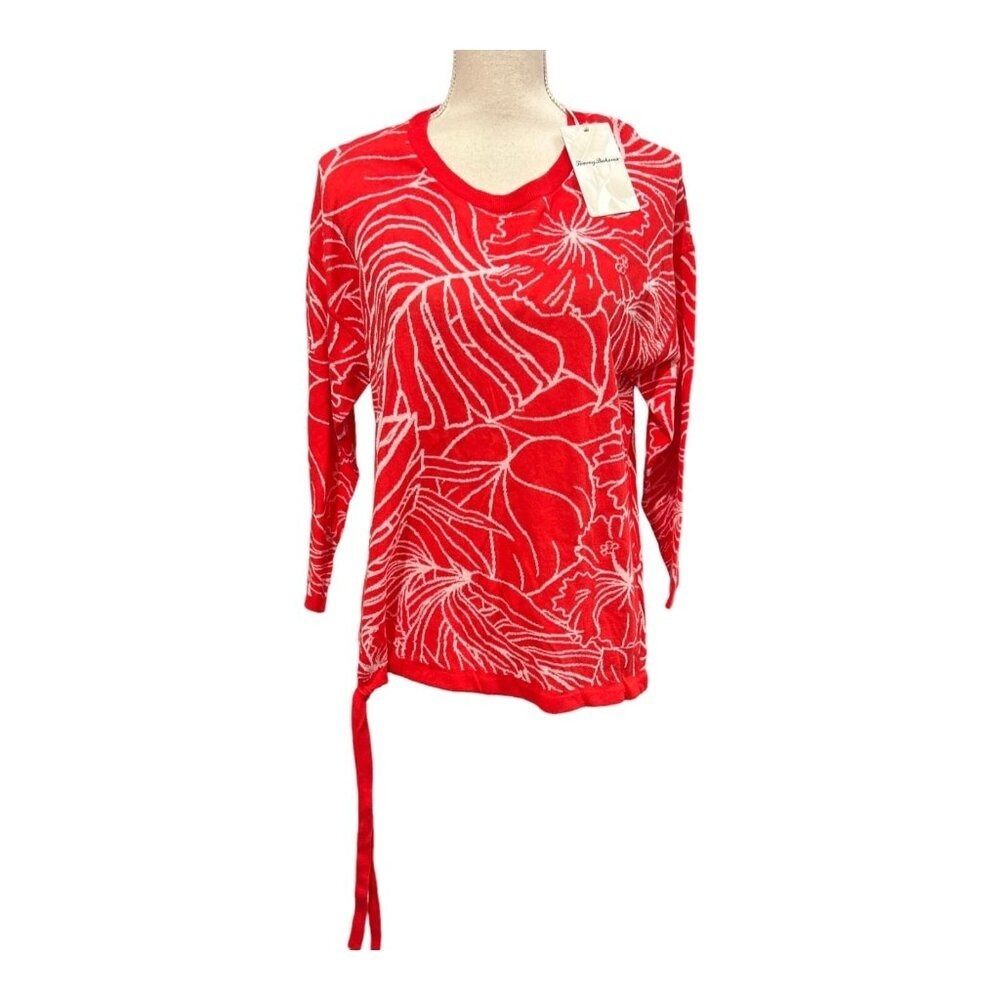 Tommy Bahama Island Bloom Jacquard Sweaterโ Red White Tropical Floral S NEW